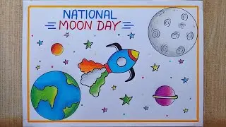 National Moon Day poster drawing easy| Chandra Dinam drawing| International Moon Day drawing