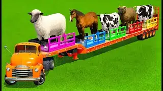 LOAD SHEEPS, HORSES,COWS, BULLS, RAMS & TRANSPORT WITH FORD TRUCK - FS22