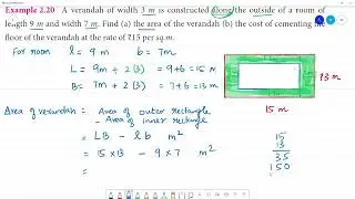 Class 7 TN Maths Term II  2 MEASUREMENTS   Example 2.20 A verandah of width 3 m is constructed along