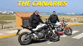 HONDA HORNET 600 and YAMAHA MT-07 ride a Fuerteventura mountain pass.