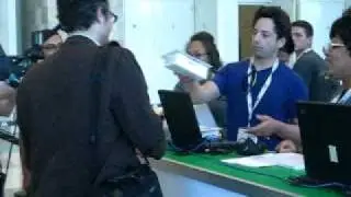 Sergey Brin and Vic Gundotra giving out free phones at Google I/O
