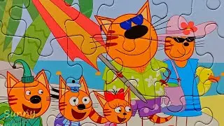 Три Кота на Море с Семьёй - Набор пазлов для детей 4 в 1 | Sunny Yellow
