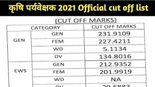 कृषि पर्यवेक्षक भर्ती 2021 offical cut off list/ Agriculture supervisor 2021 offical cut off