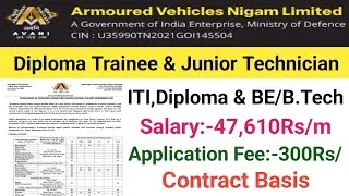 AVNL Recruitment 2024||Junior Manager, Diploma Trainee &Technician||Junior Engineer Vacancy 2024