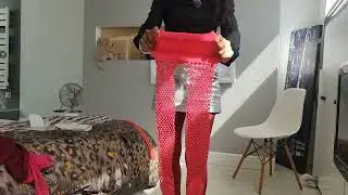 Try on and review fishnet tights Fuchsia color tone