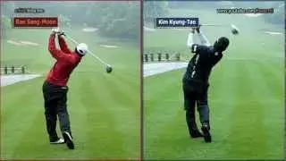 [300FPS] Bae Sang-Moon vs Kim Kyung-Tae Driver Golf Swing with guiding lines