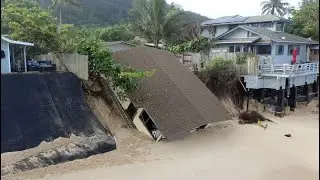Houses Falling Into The Ocean On The North Shore of Oahu - Hawaii Climate Change