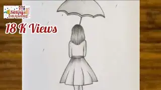 How to draw a girl with umbrella pencil sketch step by step