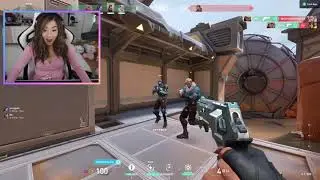 pokimane hits insane shot with sheriff mid ear 😱😱😱 valorant new map fracture