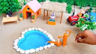 Diy Farm Diorama with House for Cow || Mini Hand Pump Water and Cow Shed Project