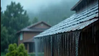 3 Hour Intense Rainfall Sounds Dense Rain Lines Falling from Rooftop for Relaxation
