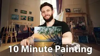 I Tried MY HARDEST 10 Minute Painting Challenge Yet | Overhanging Trees at Sunset