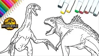 How to Draw a Therizinosaurus vs Giganotosaurus | Jurassic World Dominion | Easy