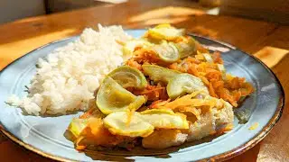 Juicy and Tender Fish with Vegetables and Fried Rice