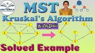 Minimum spanning tree using Kruskal’s Algorithm Solved Example in tamil 15.6.1