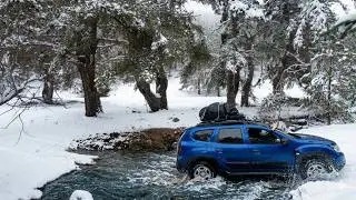 Camping with Two Tents in Heavy Snow | We Barely Made It Across the Stream