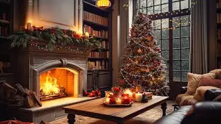Christmas Ambience with Snowfall and the Soothing Crackling of a Fireplace, Perfect for Relaxation