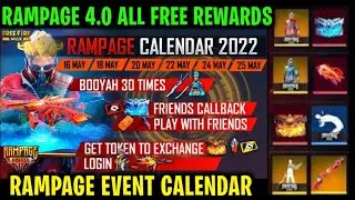 Rampage 4.0 all Free Rewards🤩 | Free fire new event | Rampage 4.0 Event Calender FreeFire MAx