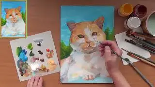 Как нарисовать кота. Рыжий кот акрилом.