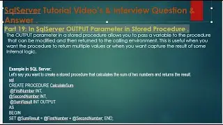 Part 19: In SqlServer OUTPUT Parameter in Stored Procedure .