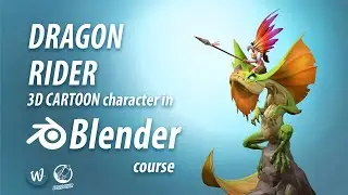 Dragon rider 3D cartoon character in Blender course promo
