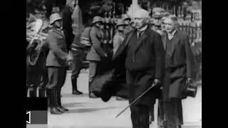 (1929) Marching band and 82 Year old Hindenburg inspecting the troops