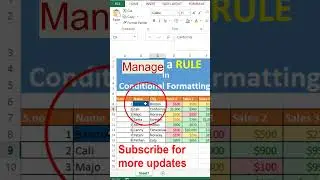 Manage rule in conditional formatting #excel #condtionalformattingexcel #addrulesexcel