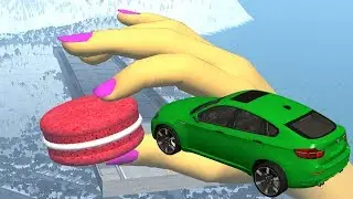Beamng drive - Jumping bridge through giant hand with cheesecake (jumps crashes)