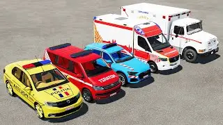 DACIA, VOLSKWAGEN, AUDI POPLICE CARS and MERCEDES, FORD AMBULANCE EMERGENCY TRANSPORT ! FS22