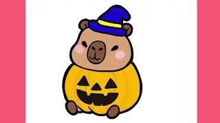 COMMENT DESSINER UN CAPYBARA KAWAII DANS UNE CITROUILLE D'HALLOWEEN