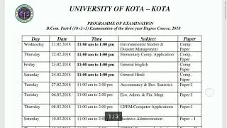B.com exam timetable 2018 Kota university