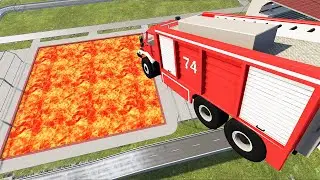 Cars vs Lava Pools Monster Truck, School Bus, Tank #27 – BeamNG.Drive