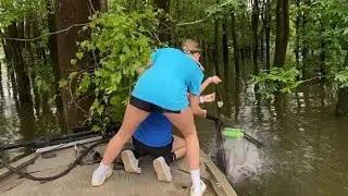 Double Trouble pulling up Catfish! High water limb lines