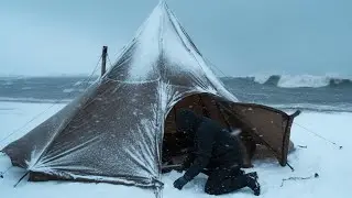Winter Survival Camping on a Remote Island With an Old Tent in a Snowstorm | Winter Camping