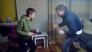 Dad vs son wrestling match
