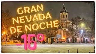 BACAU -15º❄️NIGHT WALK THROUGH MY SNOWY CITY⛄️CHRISTMAS LIGHTS🎄
