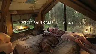 Coziest SOLO Camping in HEAVY RAIN in a Huge Luxury Tent - Relaxing ASMR