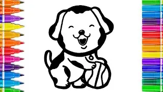 drawing and coloring a cute puppy dribbling a ball