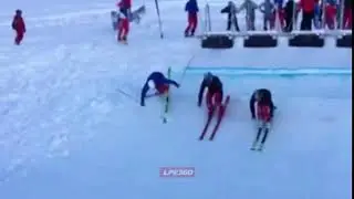 Skier falls at start of race