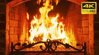 Fireplace 4K(NO Music). Fireplace with Crackling Fire Sounds