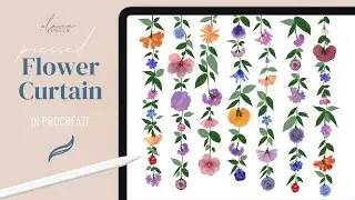 Draw a curtain of pressed flowers digitally in Procreate