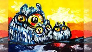 Как нарисовать сову. Рисуем сову с совятами. Рисуем смешную сову. Рисуем семью сов.
