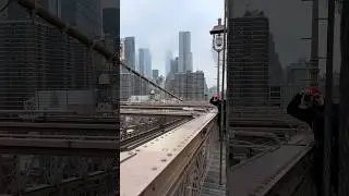 New York's skyscrapers from the Brooklyn Bridge. 🌉