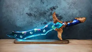 Epoxy Resin Lamp with Fantastic Sword Design with Swimming Fish | Epoxy Resin Art