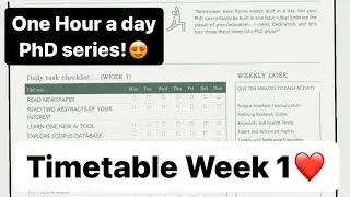 One hour a day Phd Series| Timetable for week 1| PhD for beginners |Phd with job| PhD dailychecklist