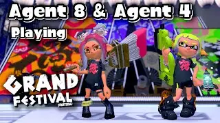 Agent 8 and 4 fighting at Grand Splatlands Bowl - Splatoon 3 Grand Festival