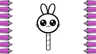 How to draw a cute easter bunny lollipop step by step