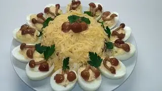 Appetizer salad with eggs and mushrooms/stuffed eggs