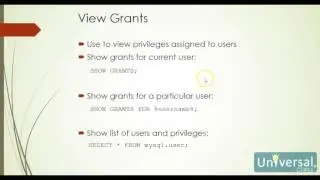 Lesson 8: Managing Users and Privileges - UniversalClass MySQL Course