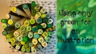 Drawing a witch with only green art supplies - talking about the witch lore of Omneiris